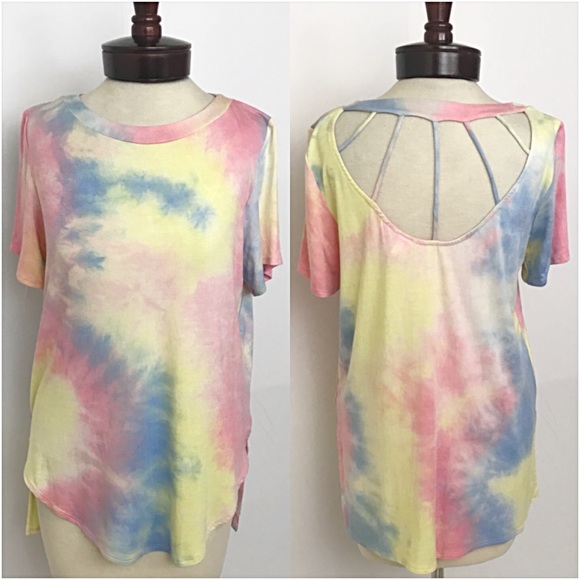 Flirty Tie Dye Cage Back Tee Top SML - Picture 6 of 6